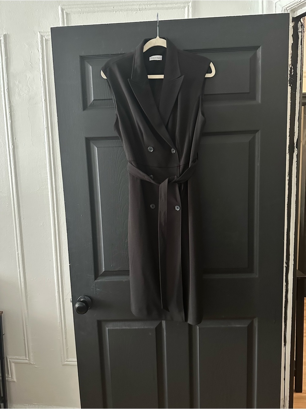 Calvin Klein Black Sleeveless Double-Breasted Midi Dress with Belt